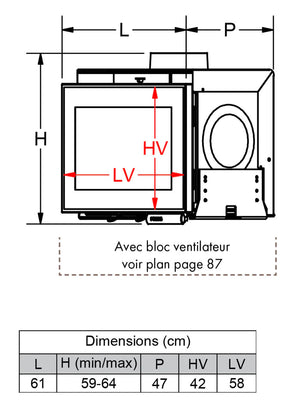 V60L - 7.9kW Inset Wood Stove dimensions