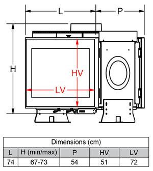 V80LDF 11kW Double Fronted Inset Wood Stove measurements