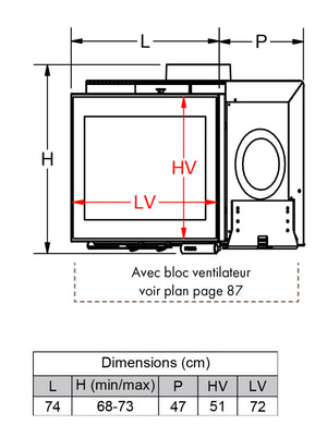 Fondis - V80L - 11.5kW Inset Wood Stove dimensions
