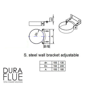4” (100/150) Balanced Gas - GF Adjustable Wall Bracket - Stainless Steel