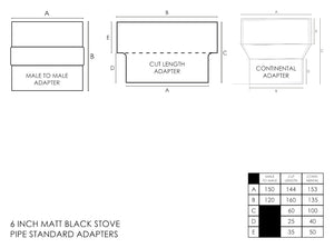 6" Stove Pipe - Standard Adapters - Matt Black