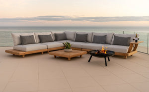 Alexander Rose - Sorrento Teak Lounge Modular Sofa Mid Module with Extension Table and Scatter Cushion