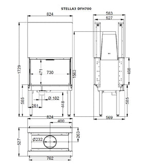 Fondis  - Stella 3 DFH700 - 13.5kW Double Sided Inset Wood Stove