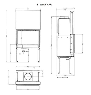 Stella 3 H700 inset stove measurements