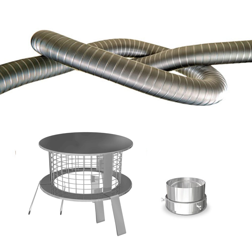 7" W3G Flexible Chimney Liner Lifetime Warranty Pack - Stainless Steel Pot Hanger Rain Cap