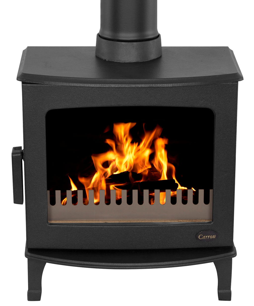 Carron - ECO Stove - 5kW Wood Stove (Multi-fuel Kit Option) - Matt Black with flames on white background