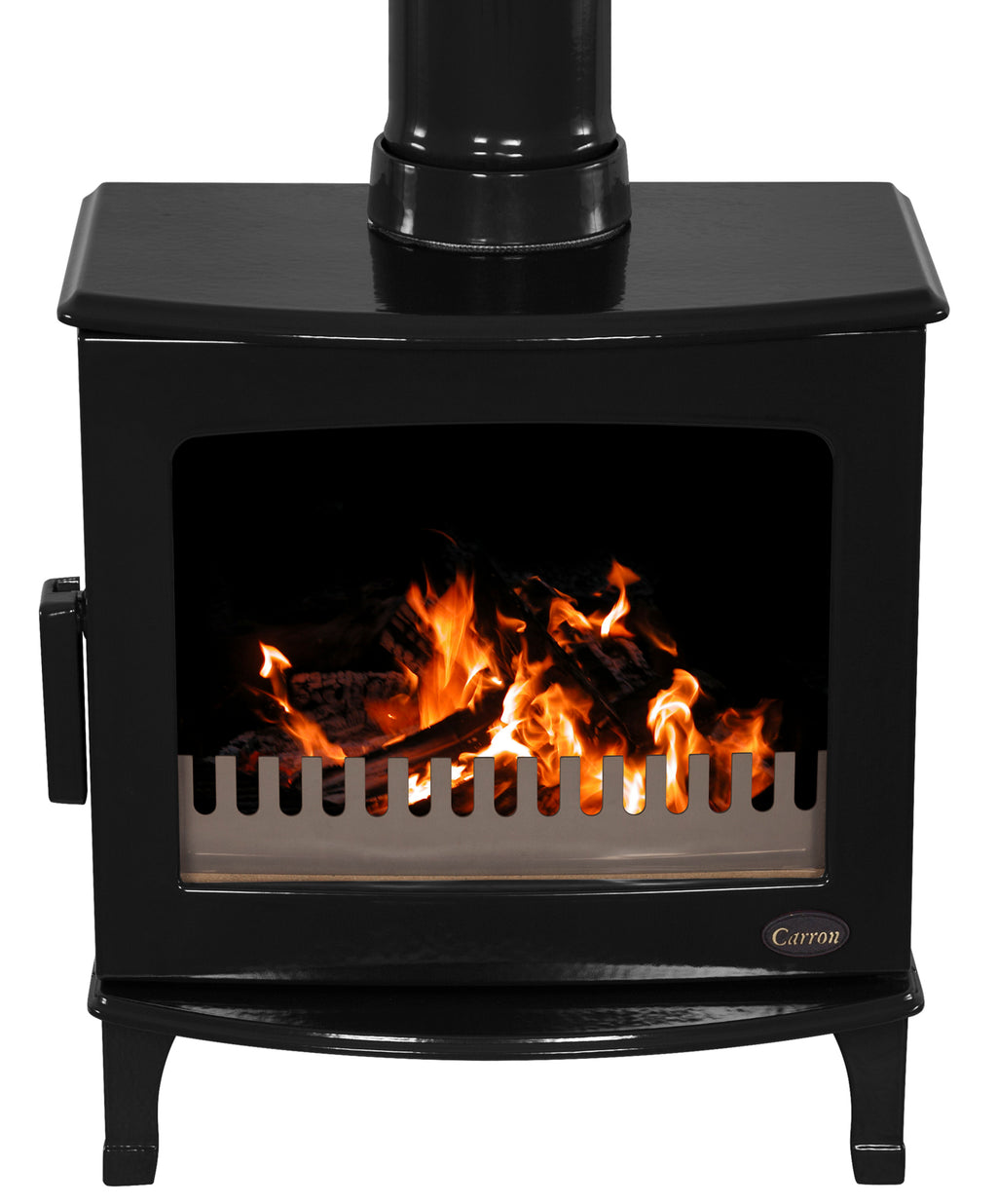 Carron - ECO Stove - 5kW Wood Stove (Multi-fuel Kit Option) - Black Enamel with flames on white background