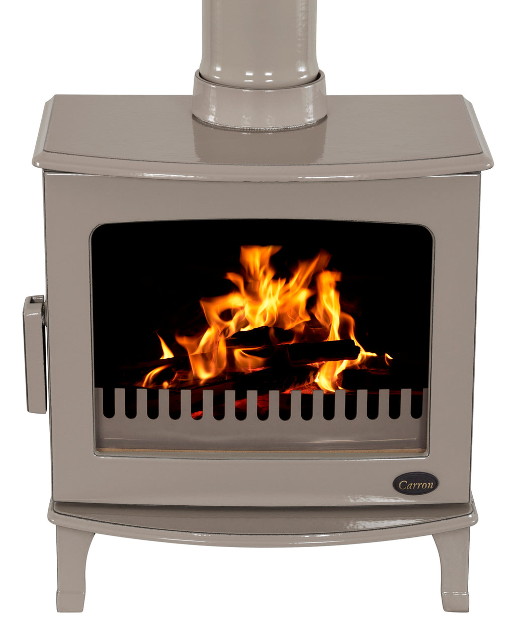 Carron - ECO Stove - 5kW Wood Stove (Multi-fuel Kit Option) - Antique Enamel with flames on white background