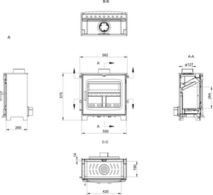 Woodford - Chadwick 8 - 8.2kW Multi-Fuel Stove dimensions