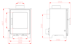 Woodford - Lowry 5 - 5kW Multi-Fuel Stove dimensions