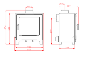 Woodford - Lowry 5X Wide - 5kW Multi-Fuel Stove dimensions