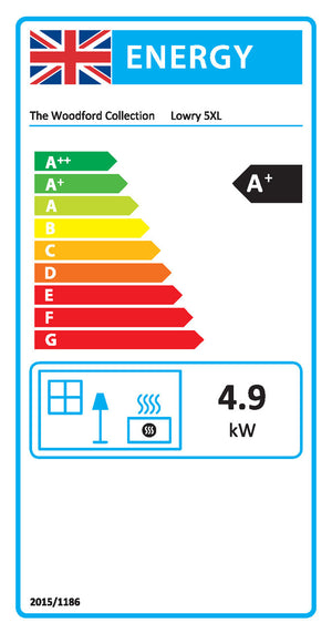 Woodford - Lowry 5X Wide - 5kW Multi-Fuel Stove energy label