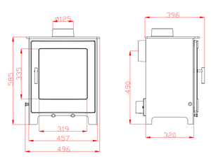 Woodford - Lowry 5X - 5kW Multi-Fuel Stove dimensions