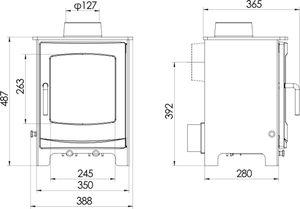 Woodford - Turing 5 - 5kW Multi-Fuel Stove dimensions